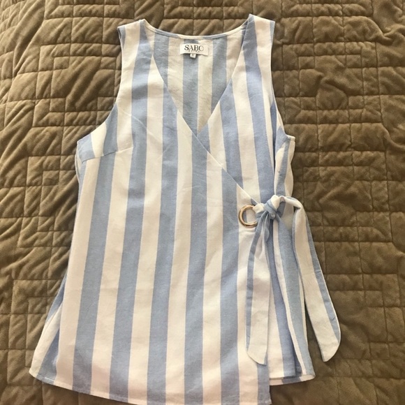 Sabo skirt side tie stripe wrap tank top - Picture 2 of 5